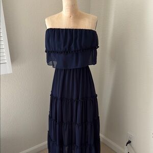 Misa Los Angeles Navy Blue Off-Shoulder maxi dress